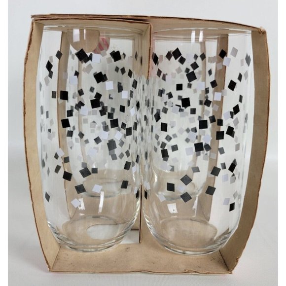 Vintage NOS Set of 4 Luminarc Durand Black White Confetti Tumbler Glasses 16oz - Picture 5 of 7